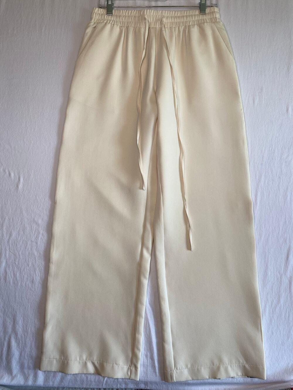 Bohme Women's M Jazzy Baggy Pants Off White Side Striped Wide Leg Track Pants